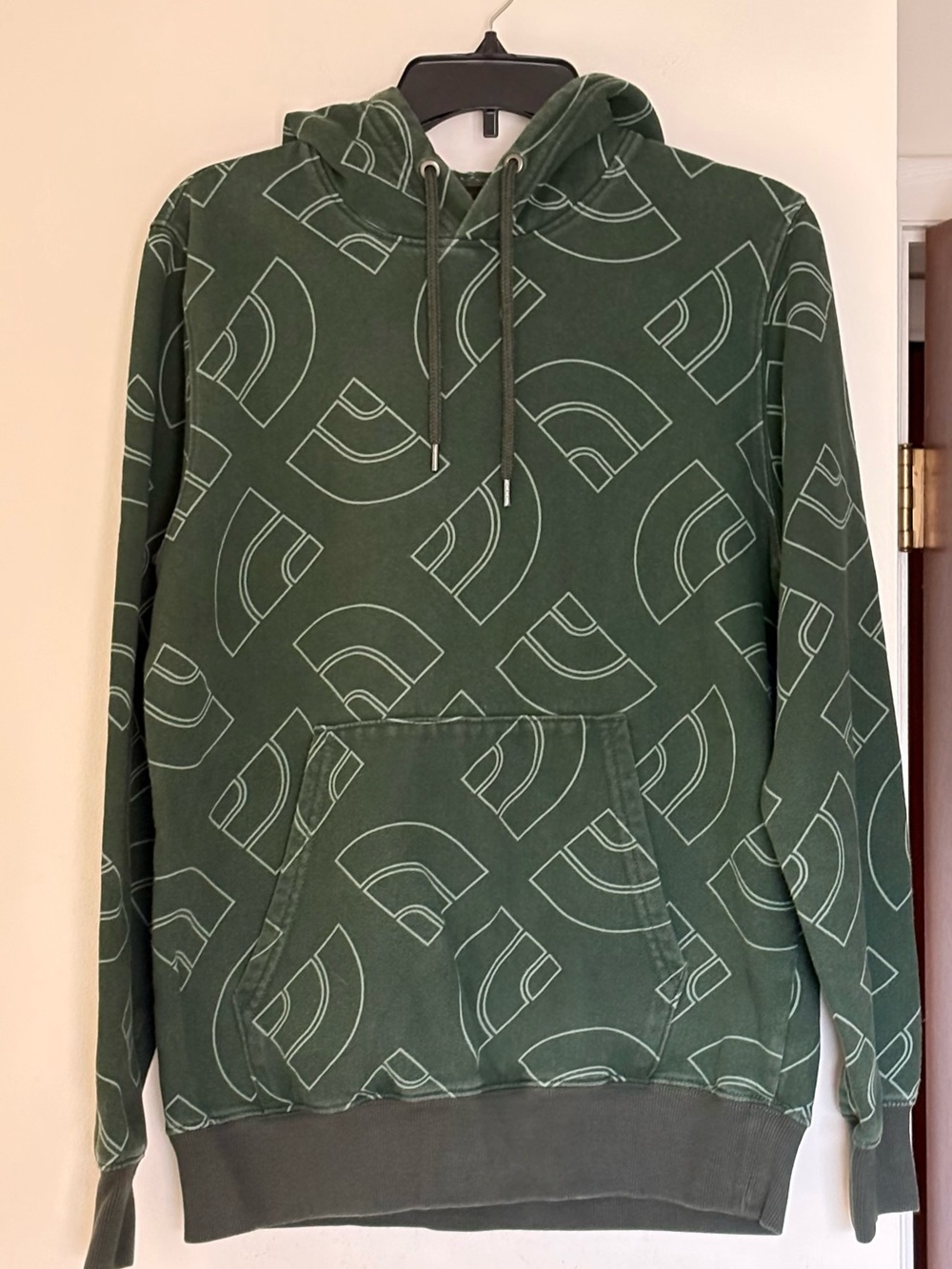 The North Face All-Over Print Half Dome Logo Fleece Pullover Hoodie - Dark Green